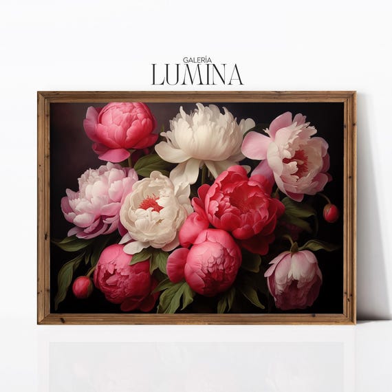 Vintage Peony Oil Painting, Romantic Floral Art Print
