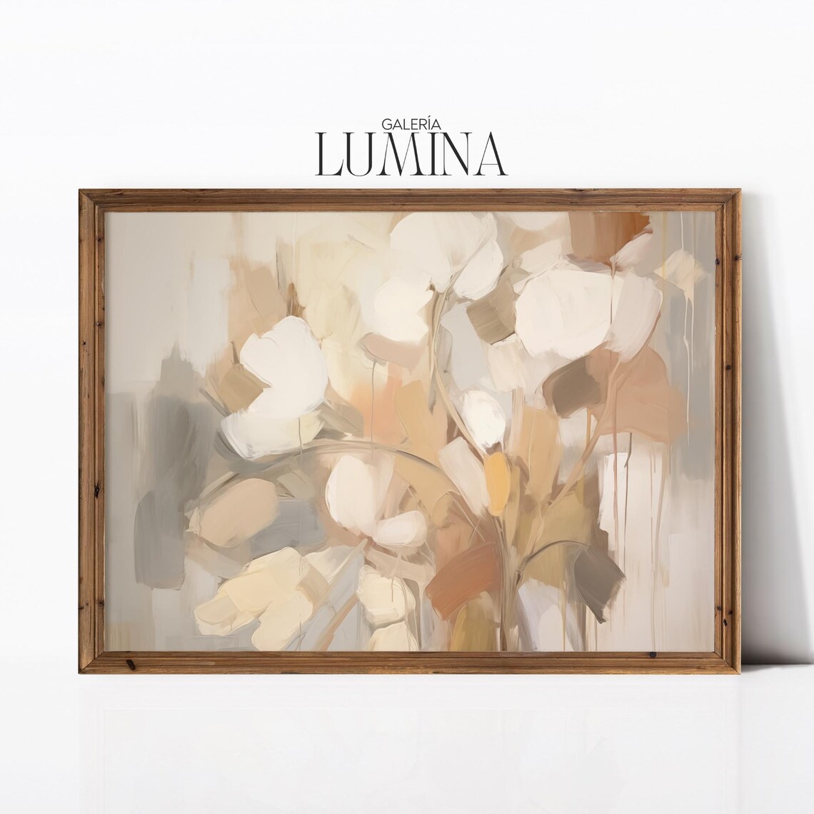 Muted Neutral Beige Abstract Floral Bouquet Brush Strokes Poster