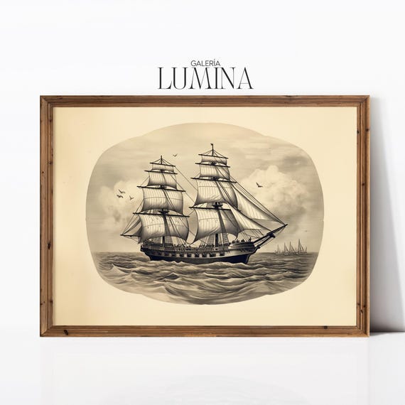 Antique Sailing Ship Illustration Vintage Maritime Art Nautical Sailing Ship Print Coastal Wall Art Art Frame Tv Art 919