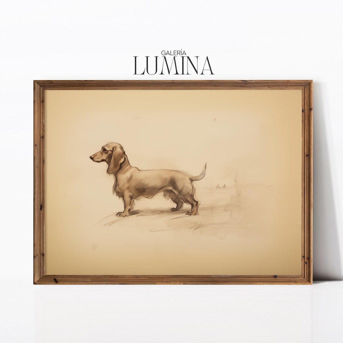 Minimalist Standing Dachshund Pencil Sketch Sepia Dog Art Poster