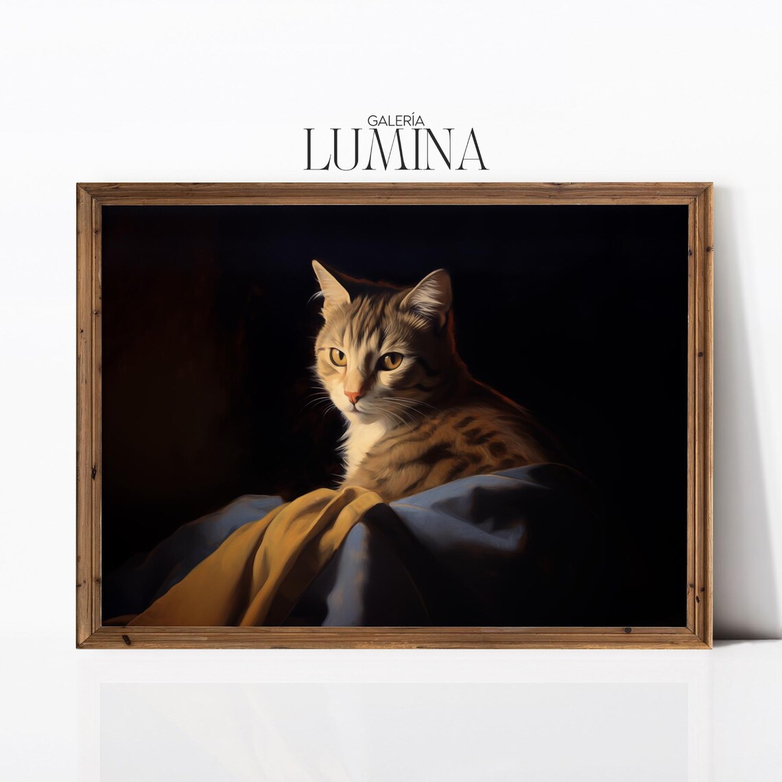 Dark Chiaroscuro Tabby Cat Portrait Draped Fabric Antique Poster