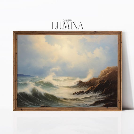 Classical Seascape Oil Painting Coastal Stormy Sea Painting Nautical Landscape Print Ocean Waves Art Art Frame Tv Art 990