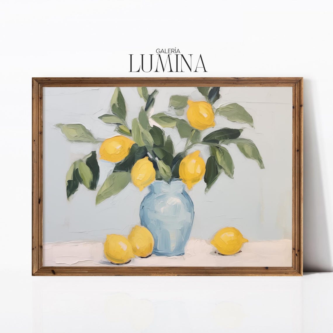 Impressionist Yellow Lemons Blue Vase Still Life Kitchen Poster