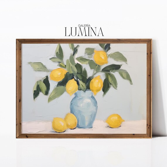 Impressionist Lemon Painting Kitchen Fruit Wall Art Yellow Lemon Still Life Print Modern Citrus Art Art Frame Tv Art 952