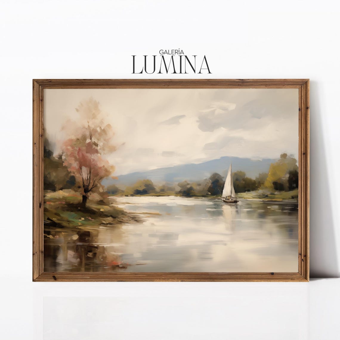 Impressionist Lake Scene Oil Painting River Landscape Painting Sailboat And Nature Scenery Wall Art Art Frame Tv Art 983