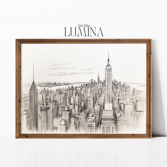 New York City Sketch Skyline Art Print, Urban