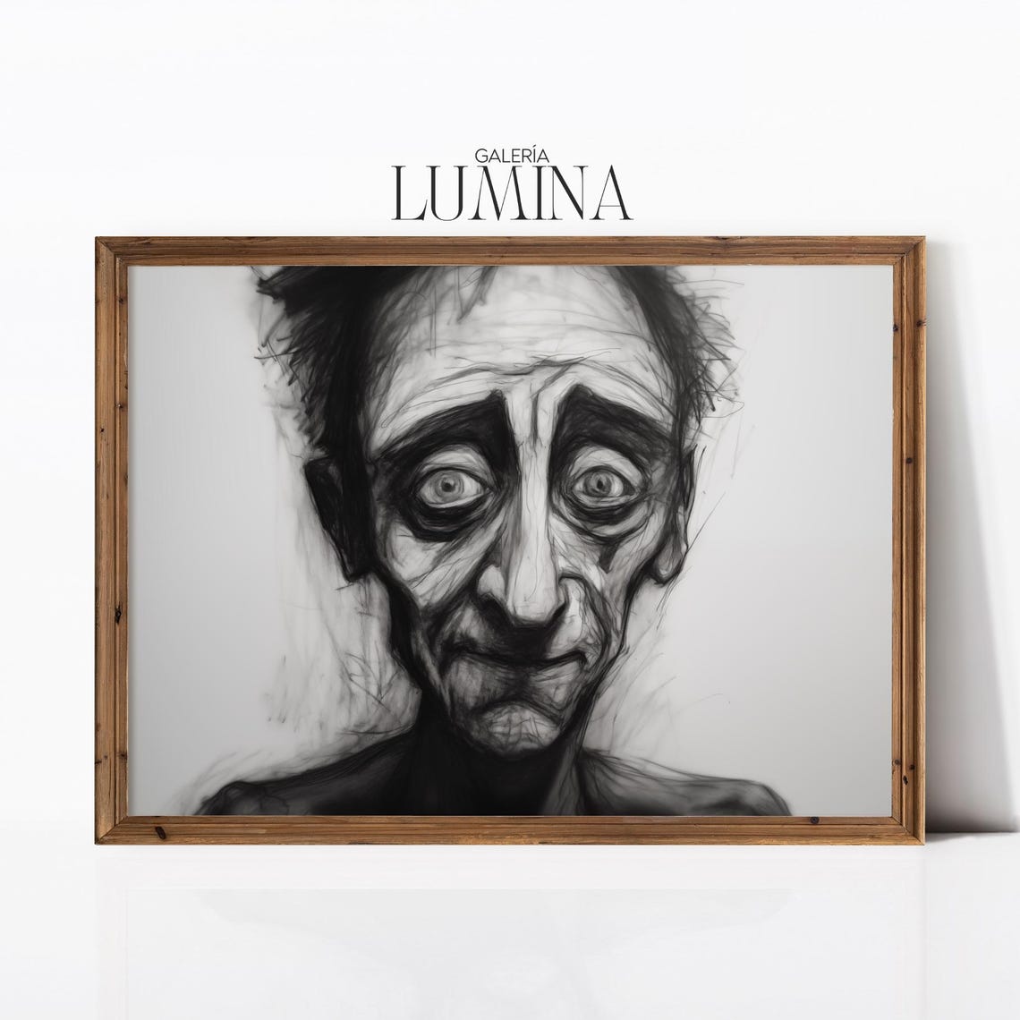 Expressive Abstract Face Charcoal Sketch Old Man Portrait Drawing Moody Emotional Face Illustration Art Frame Tv Art 960