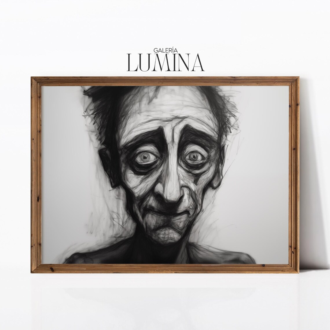 Expressive Charcoal Old Man Face Sketch Moody Portrait Art Poster