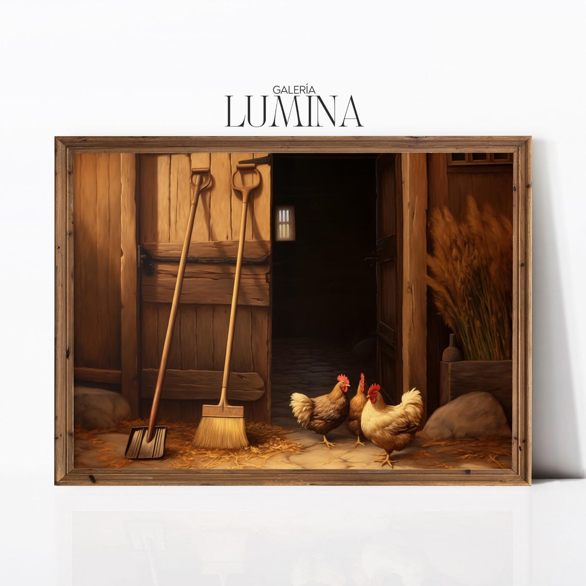 Rustic Barn Interior Chickens Farm Tools Country Scene Art Poster