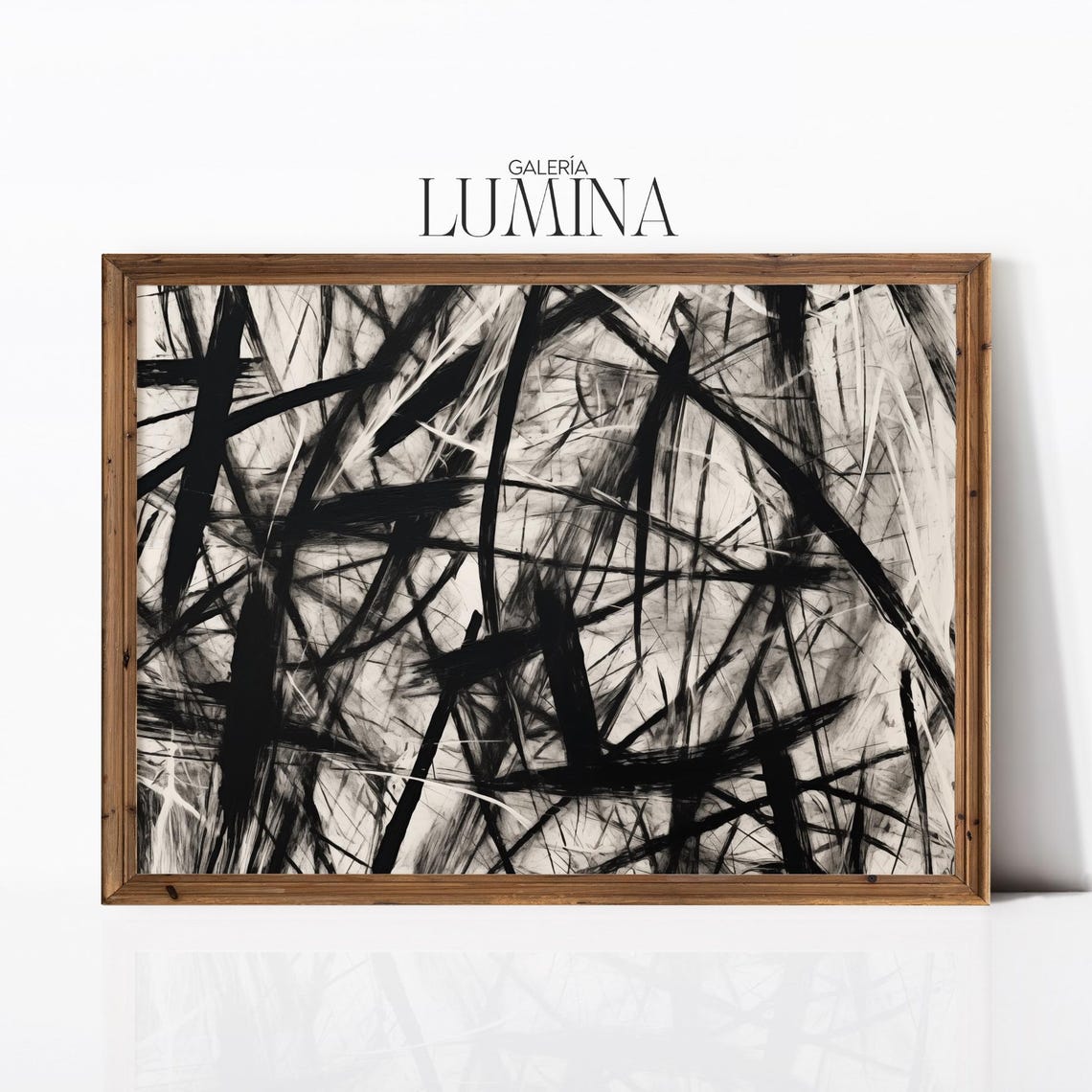 Black White Abstract Vertical Bars Scribble Monochrome Art Poster