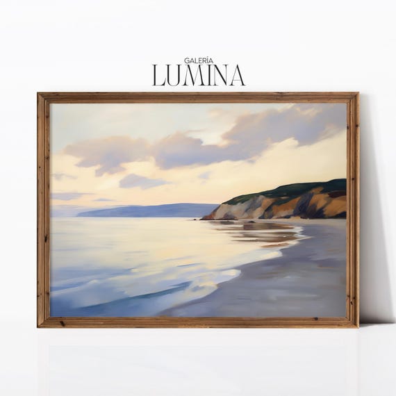 Seaside Oil Painting Coastal Landscape Artwork Ocean View Beach Scene Print Nautical Seascape Print Art Frame Tv Art 949