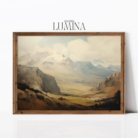 Muted Mountains Oil Painting Vintage Mountains Landscape Art Print Rustic Nature Scene Artwork Art Frame Tv Art 934