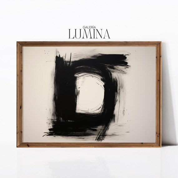 Black And White Expressionist Painting Minimalist Brush Stroke Wall Art Modern Abstract Ink Artwork Art Frame Tv Art 963