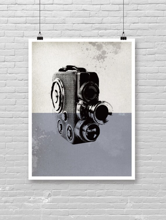 Vintage Movie Camera Engraving Retro Cinema Photography Decor Art Poster