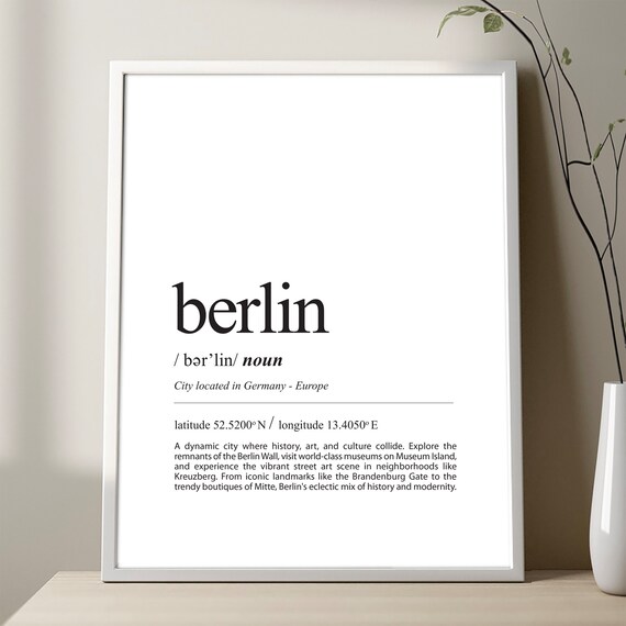 Berlin Definition Print City Poster Travel Minimalist Germany Wall Decor