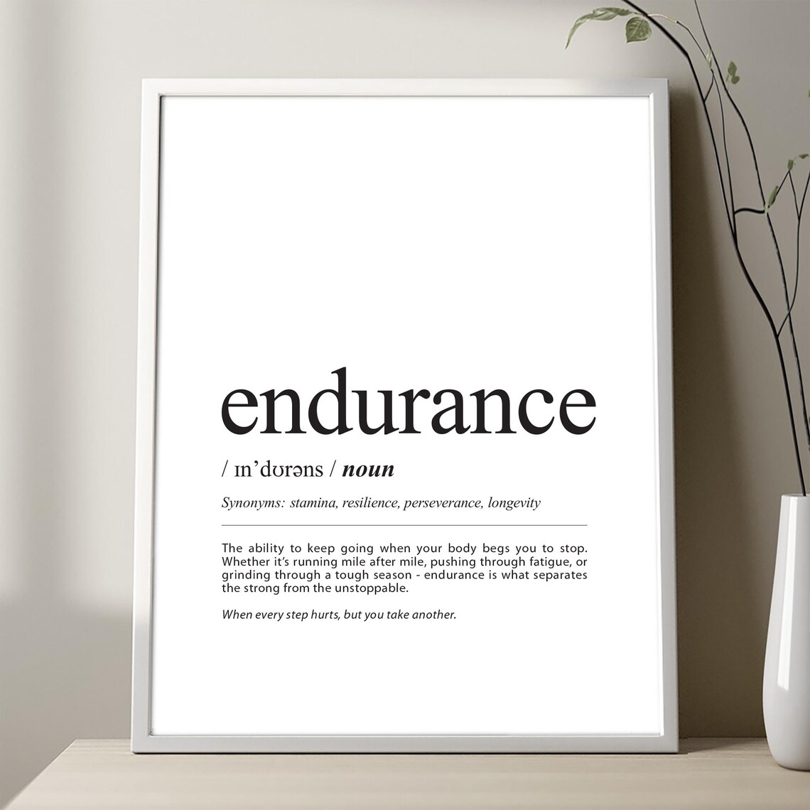 Endurance Definition Dictionary Style Sport Motivational Quote Poster
