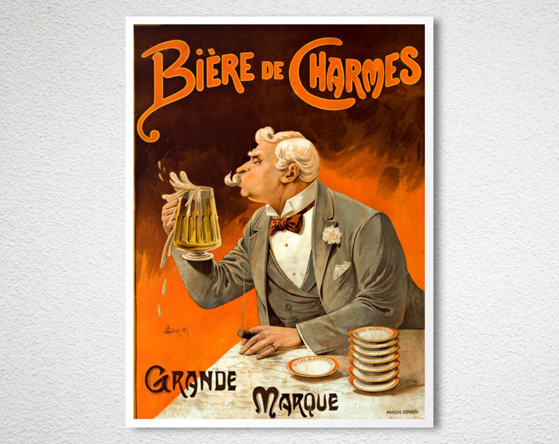 Biere De Charmes French Vintage Beer Poster Gentleman Stein Art - Image 2