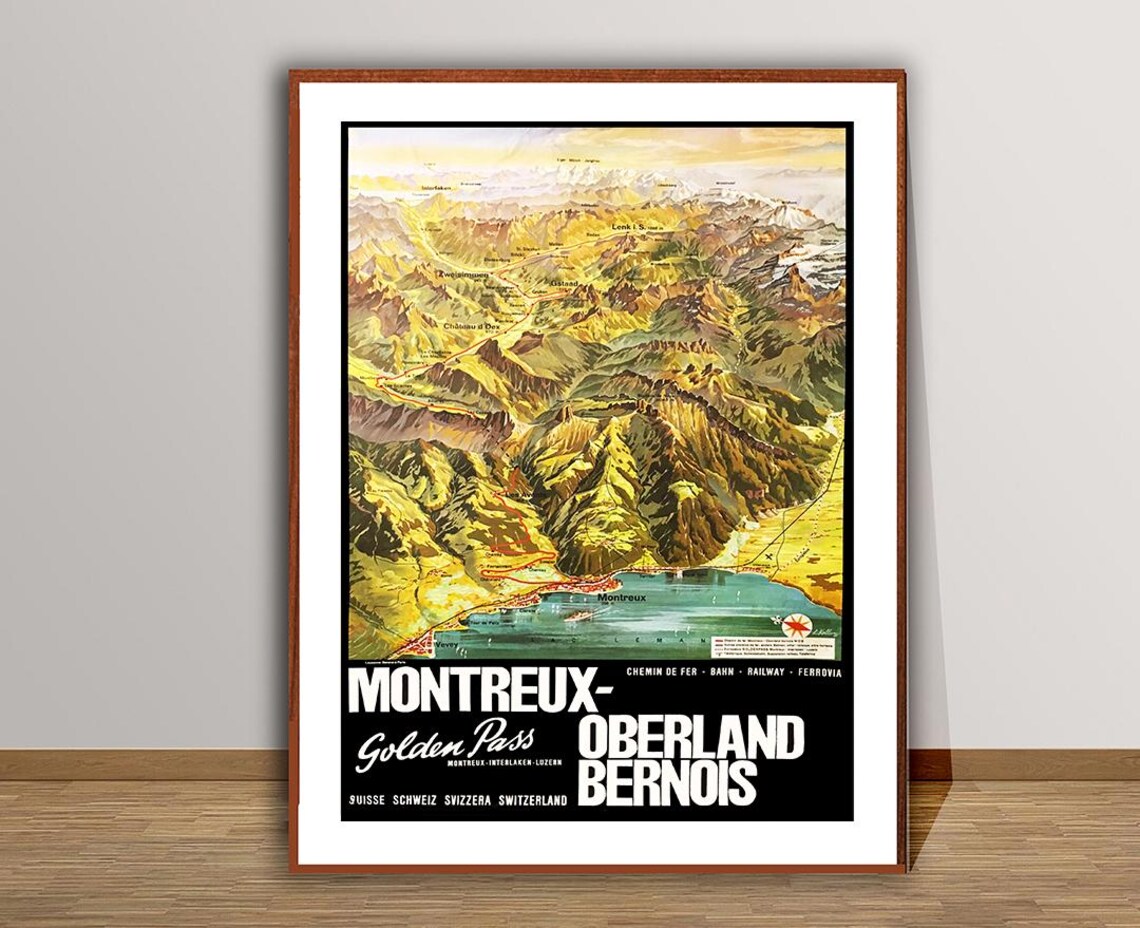 Montreux Golden Pass Oberland Bernois Swiss Railway Travel Poster - Image 2