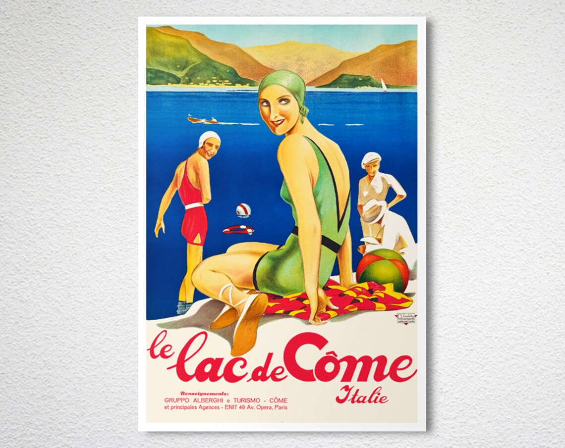 Le Lac de Come Italie Vintage Italian Lake Beach Bathing Travel Poster - Image 2