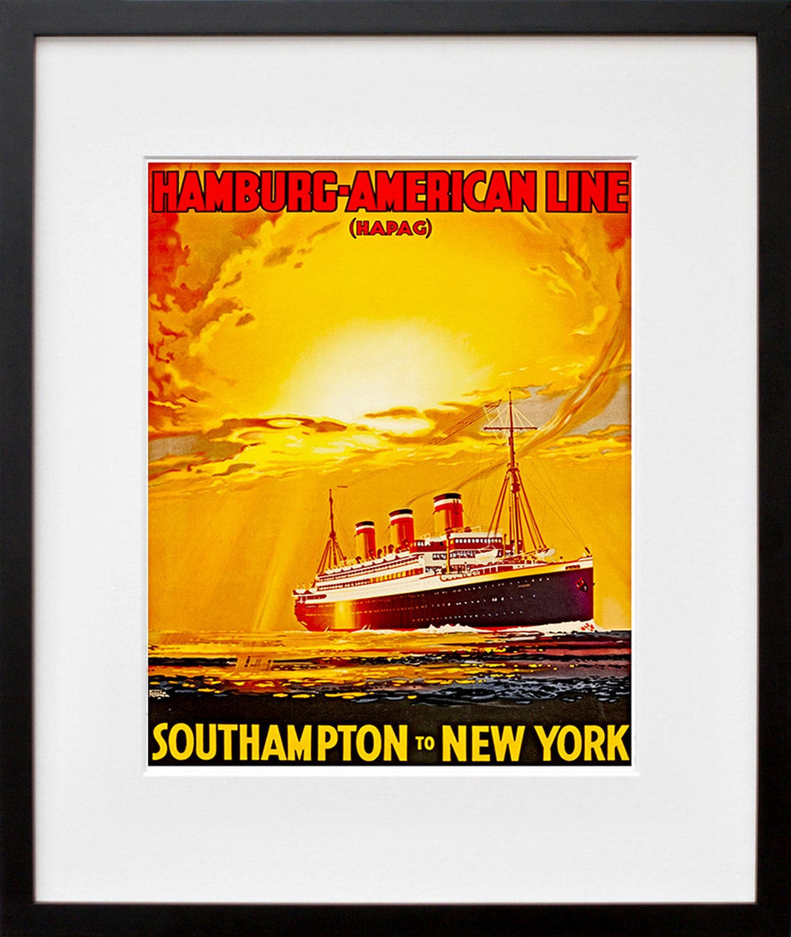 Hamburg American Line HAPAG Ocean Liner Vintage Travel Poster Art