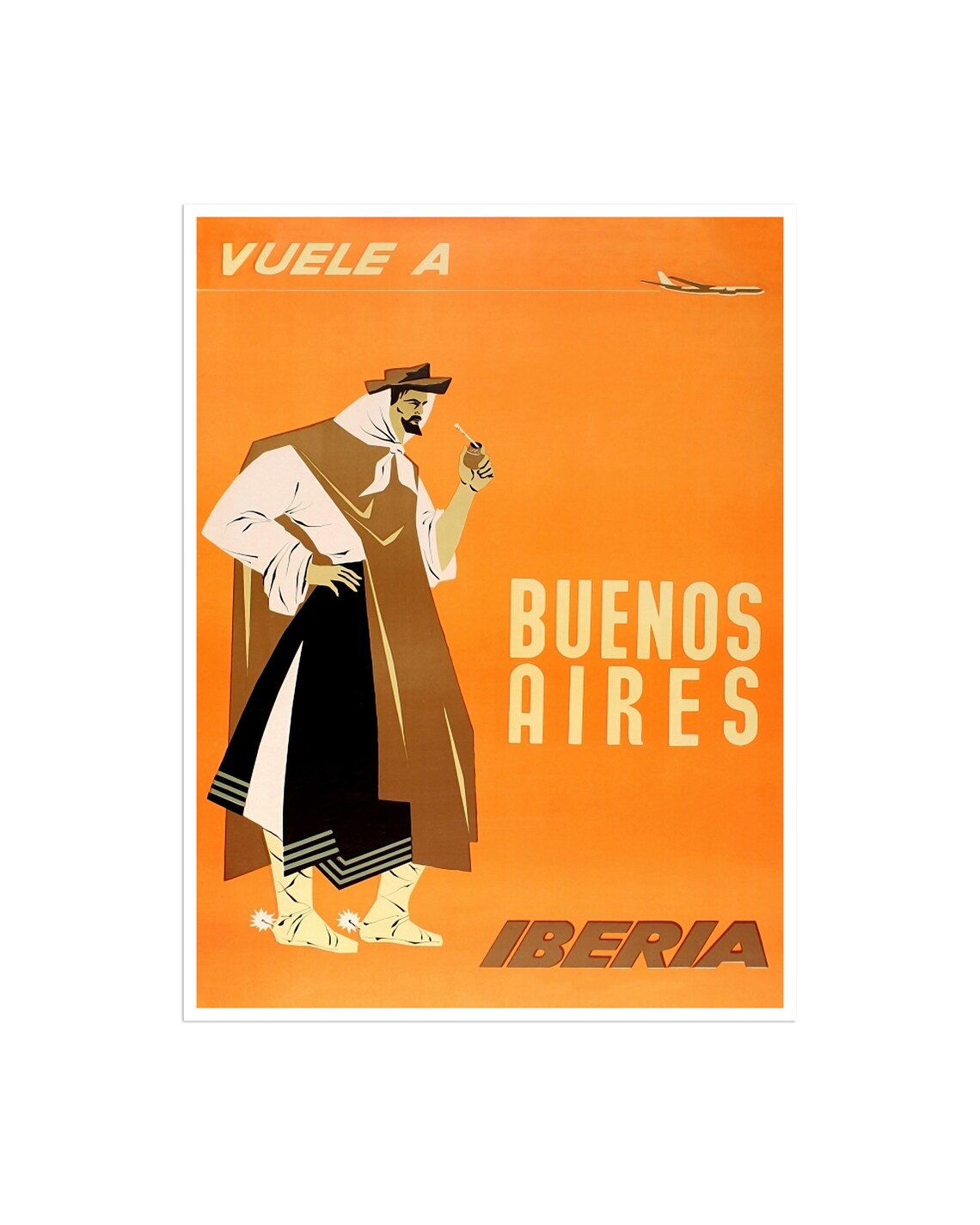 Vuele a Buenos Aires Iberia Vintage Poster with Gaucho Figure
