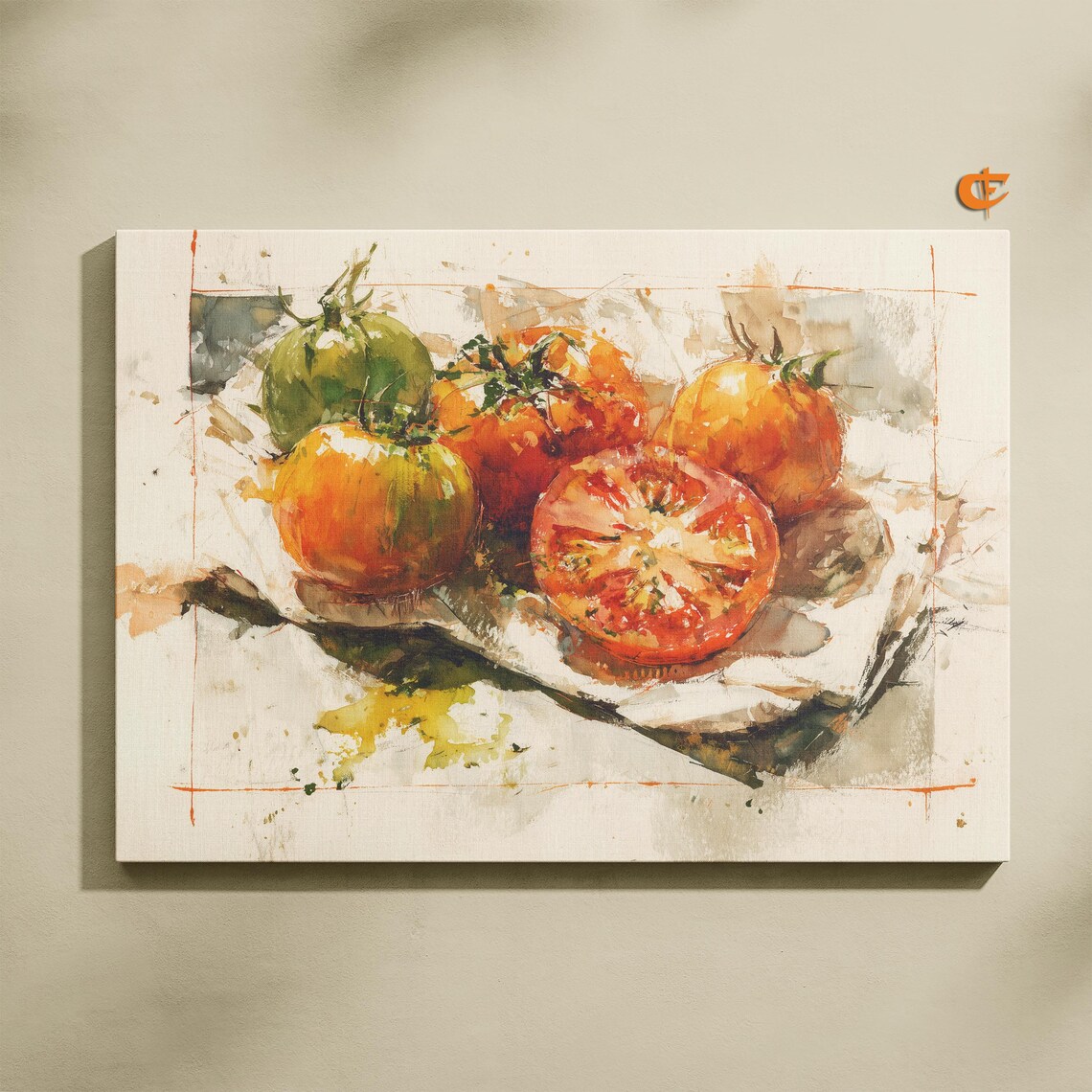 Ripe Tomatoes Watercolor Still Life Kitchen Produce Painting Print