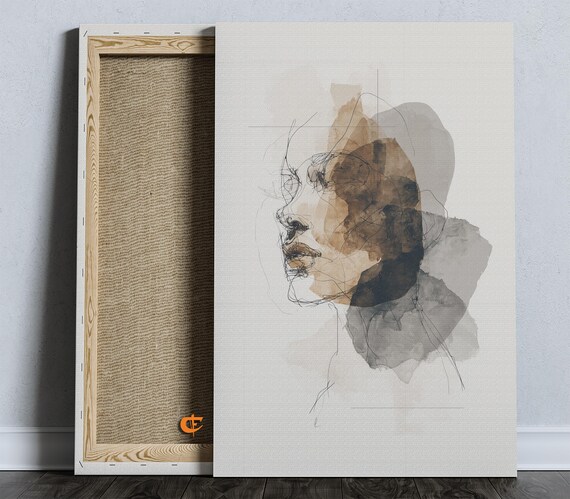 Minimalist Abstract Line Art Woman Face Watercolor Art Print