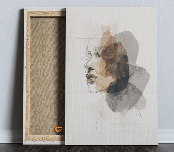 Modern Abstract Portrait Minimalist Line Art Contemporary Print Earthy Tones Wall Decor Illustration 1562