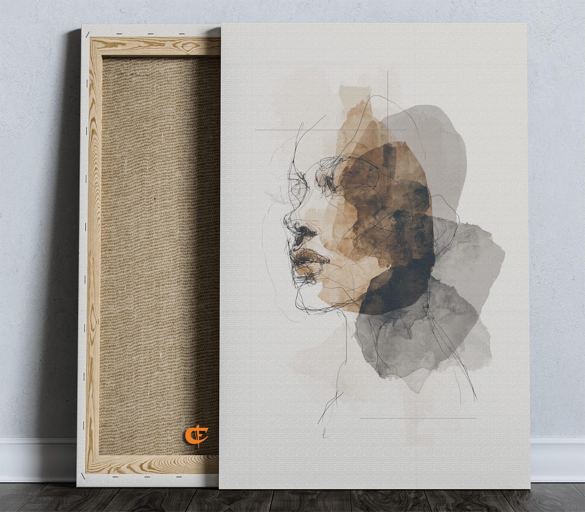 Modern Abstract Portrait Minimalist Line Art Contemporary Print Earthy Tones Wall Decor Illustration 1562