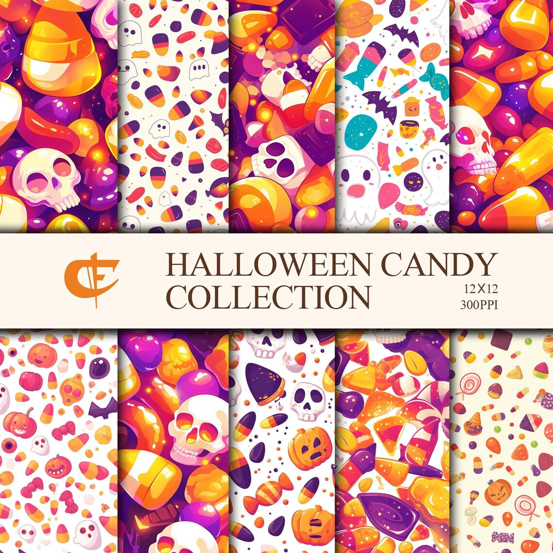 Halloween Seamless Patterns Paper 12 Designs Candy Pattern Commercial Use Halloweenthemed Projects