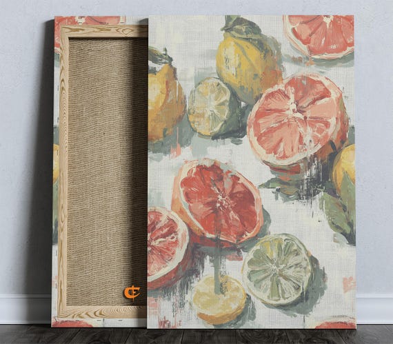 Tropical Fruit Wall Art Colorful Citrus Slices Papaya Watercolor Exotic Decor Resort Style Kitchen Summer Print 1597