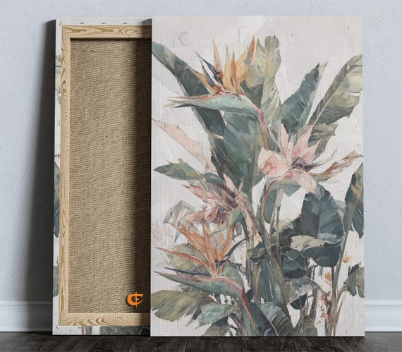 Vintage Botanical Wall Art Watercolor Collage Of Banana Leaves And Flowers Rustic Cottage Decor Antique Style Plant Print 1586