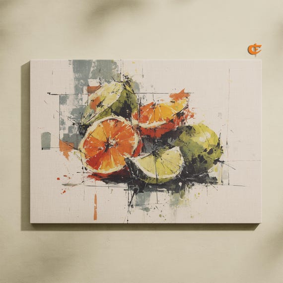 Abstract Watercolor Fruit Still Life Vibrant Kitchen Wall Art Citrus Painting Modern Rustic Decor 1043