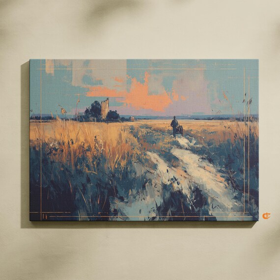 Rustic Country Path At Sunset Inspired By Camille Pissarro Earthy Landscape Painting Wall Art Moody Decor Autumn Scene 710