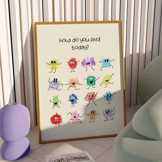 How Do You Feel Today Poster Kids Room Decor Funky Emotions Wall Art Dopamine Nursery Trendy School