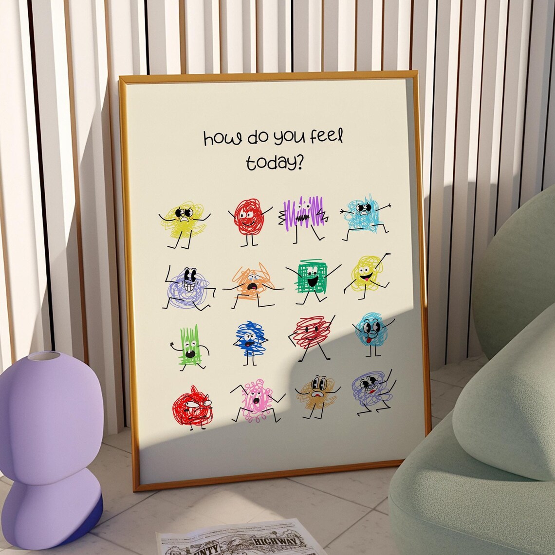 How Do You Feel Today Colorful Emotion Monsters Kids Room Poster