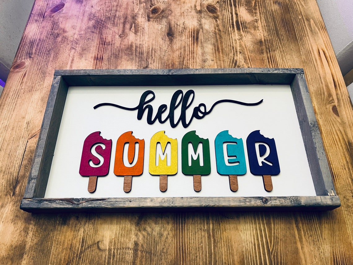 Hello Summer Popsicle Letters Colorful Seasonal Sign Wall Art - Image 3