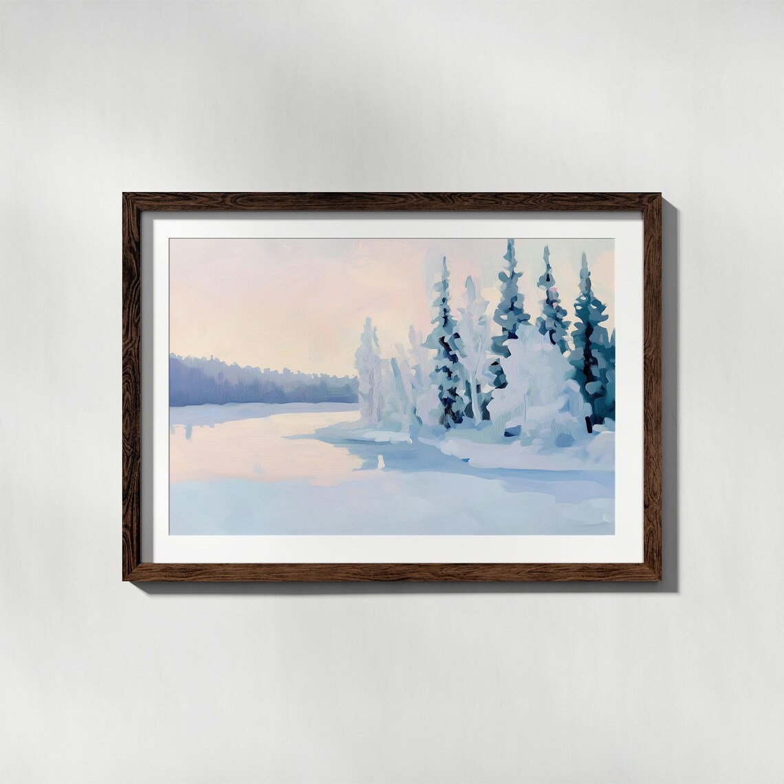 Snowy Winter Lake With Frosted Pines Under Pastel Dawn Poster - Image 4