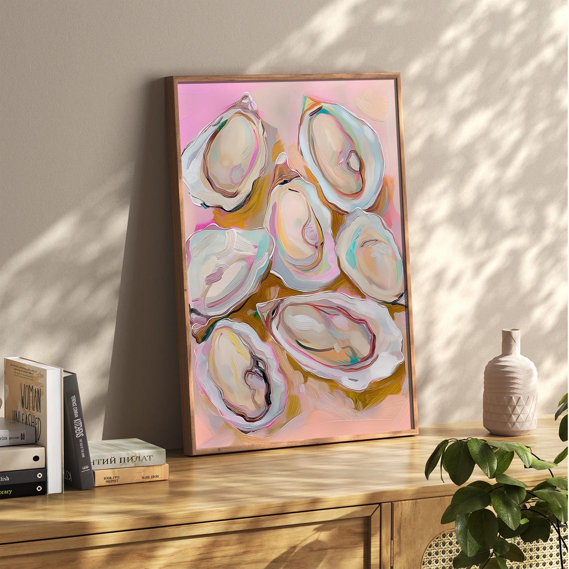 Pastel Pink Oyster Shell Painting Coastal Beach Kitchen Wall Art - Image 6