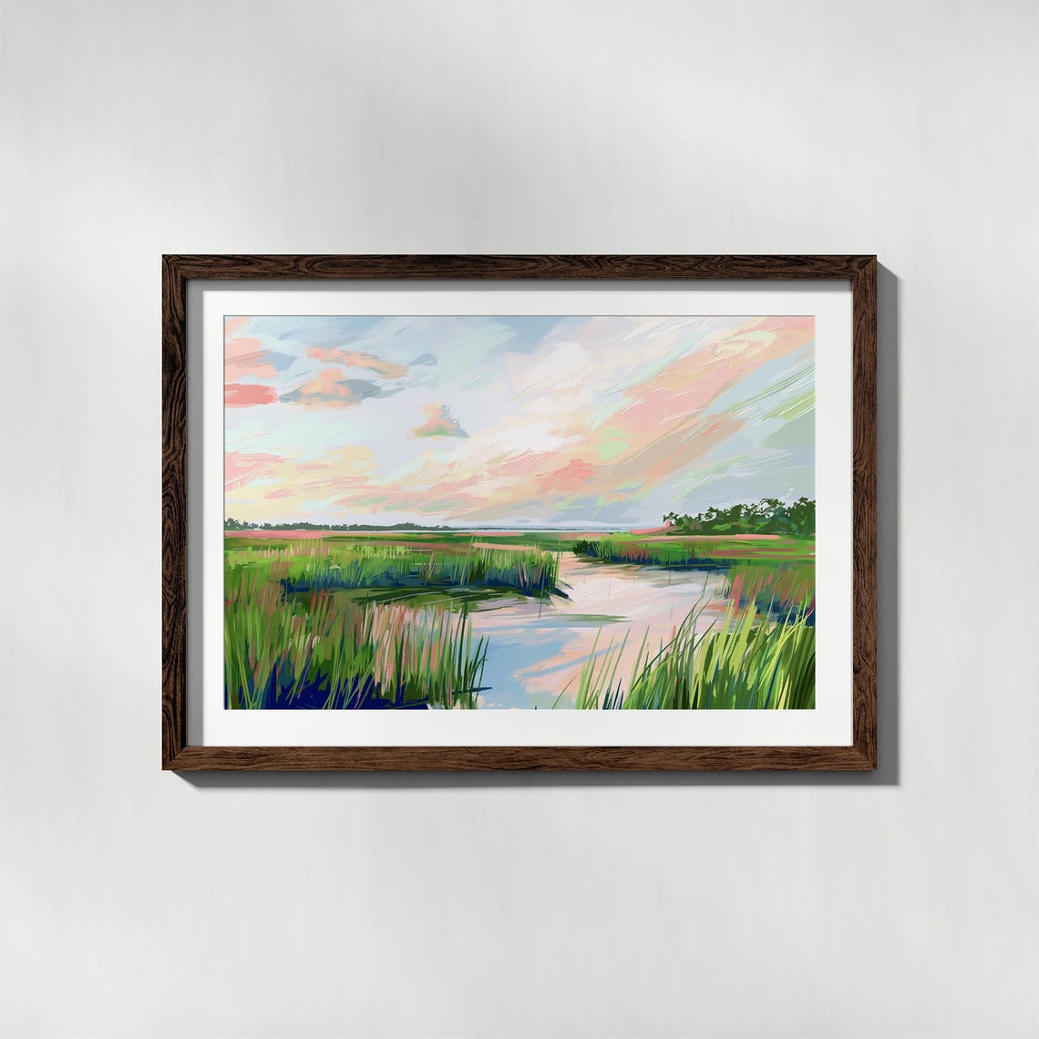 Lush Green Marsh Wetlands With Soft Pink Sky Reflections Poster - Image 4