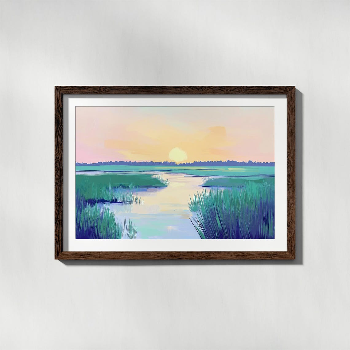 Coastal Marsh Sunset With Winding Creek And Teal Grasses Poster - Image 4