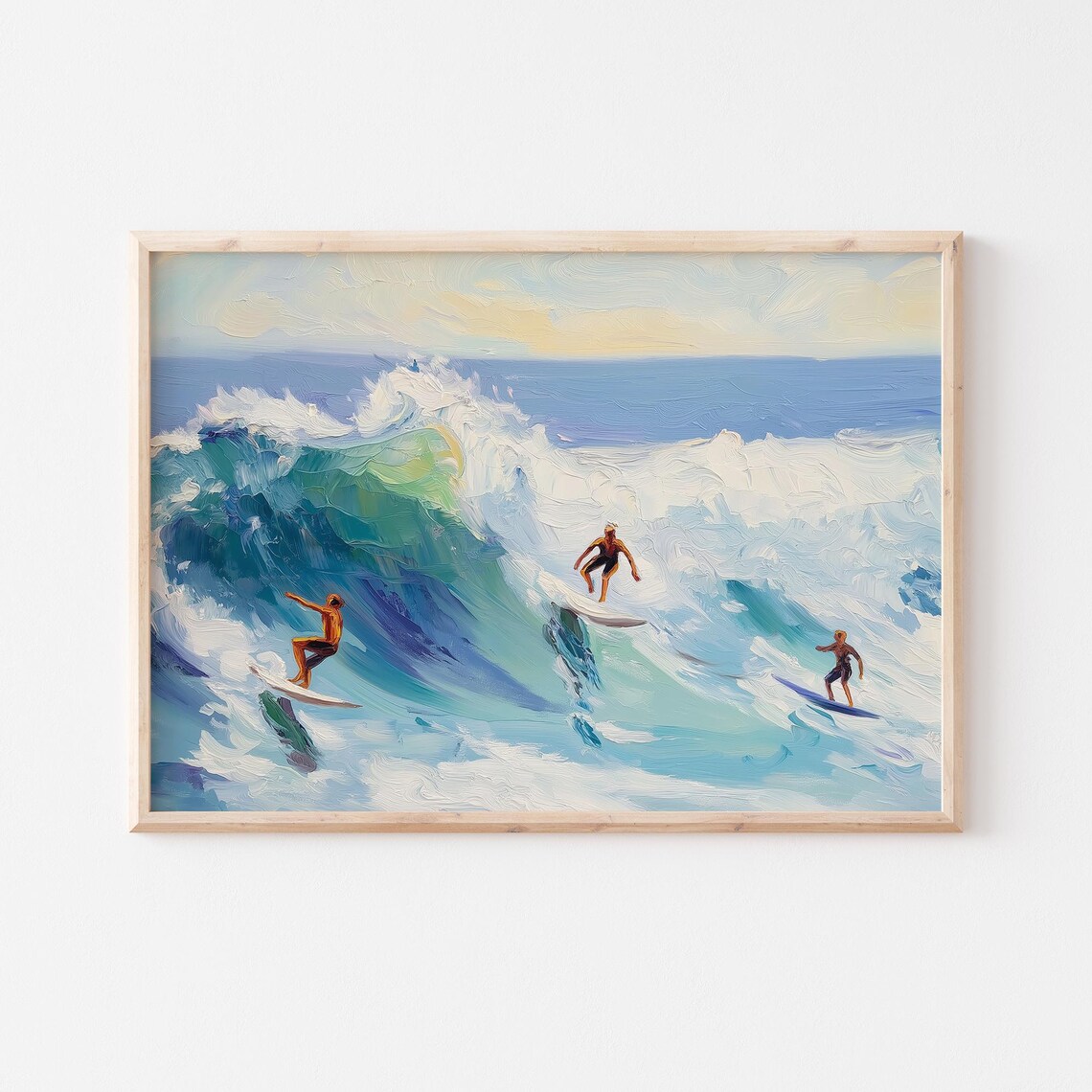 Surfers Riding Big Teal Wave Ocean Surfing Sports Action Poster - Image 6