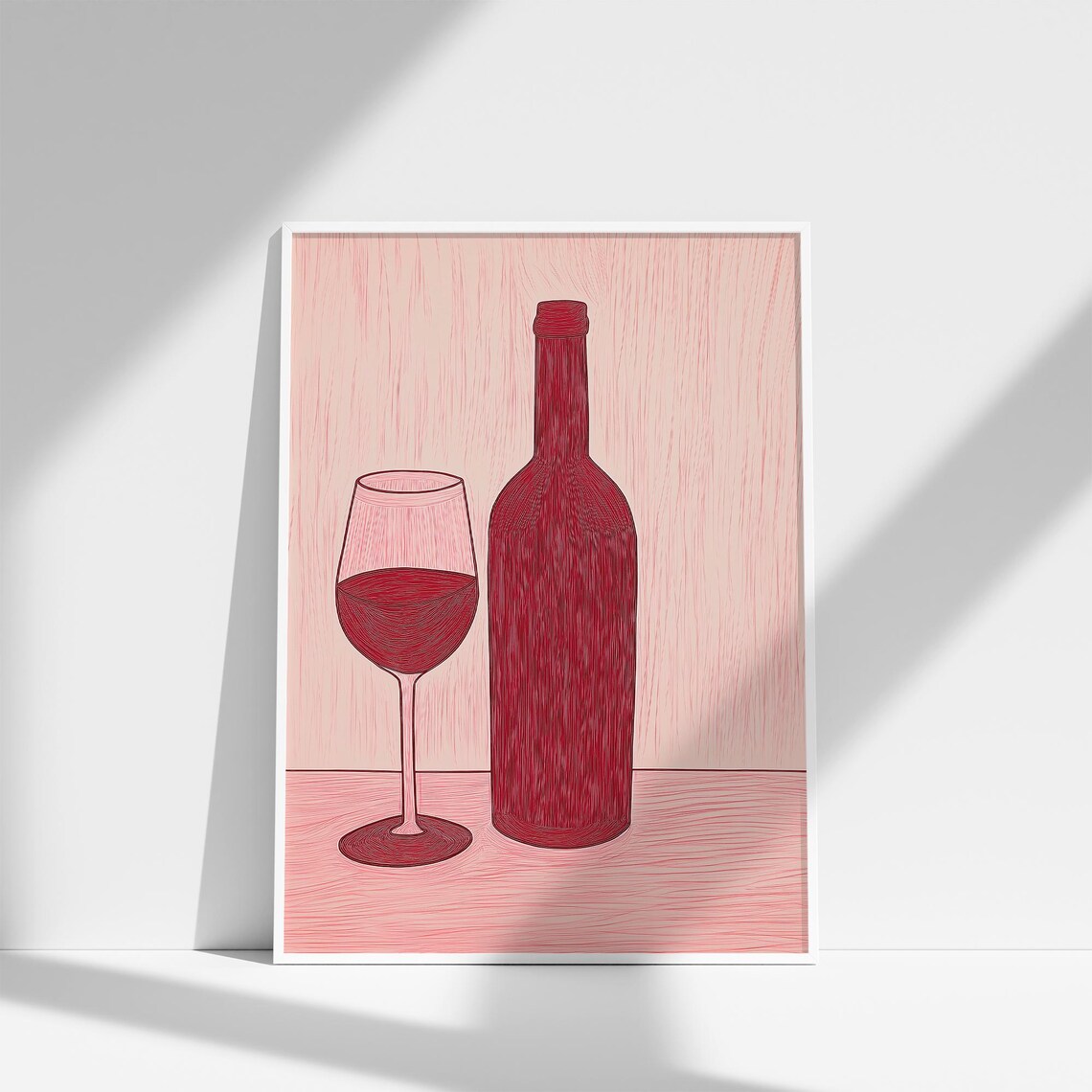 Red Wine Bottle and Wine Glass on Blush Pink Kitchen Decor Poster - Image 4