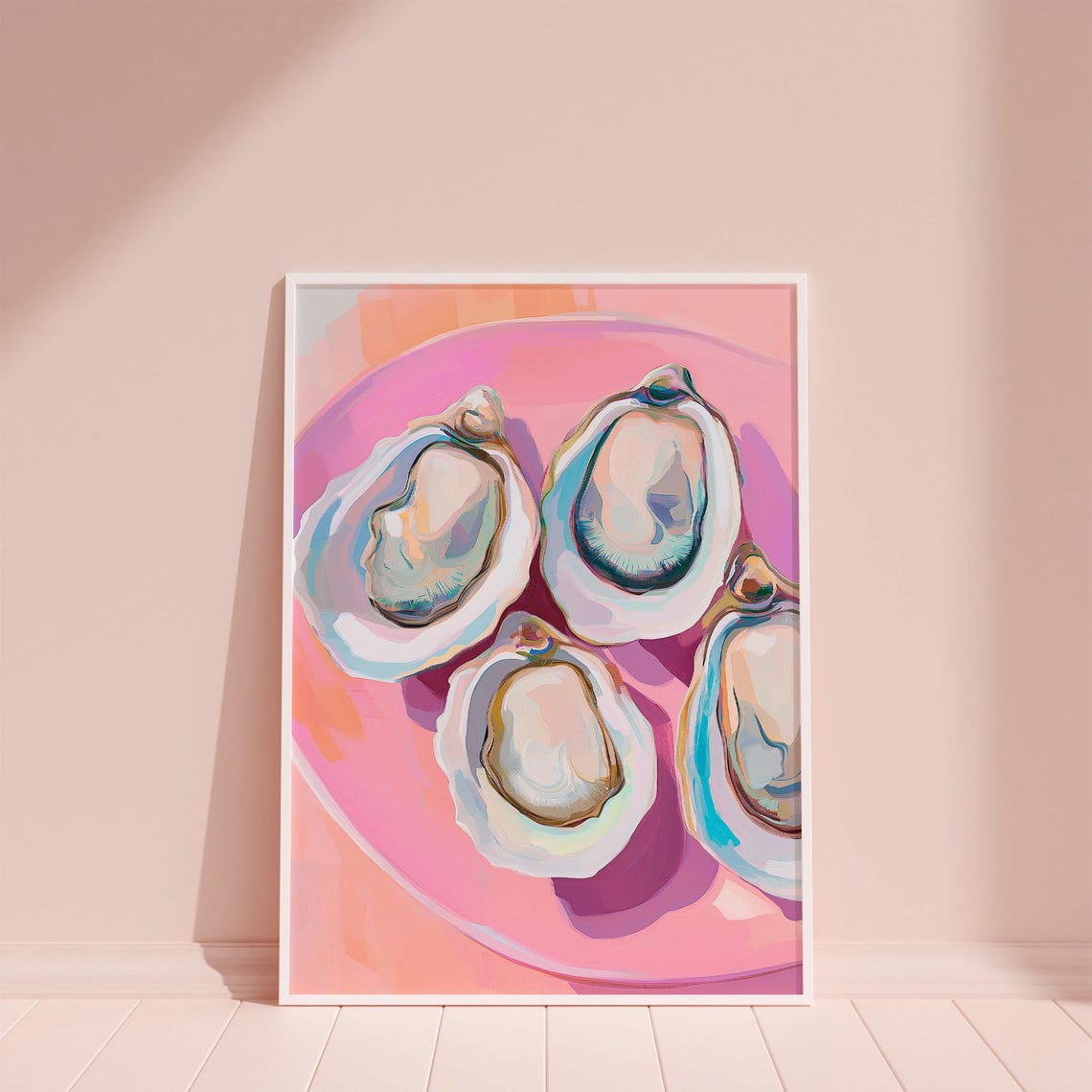 Oysters on Pink Plate Coastal Seafood Modern Kitchen Poster Art - Image 6