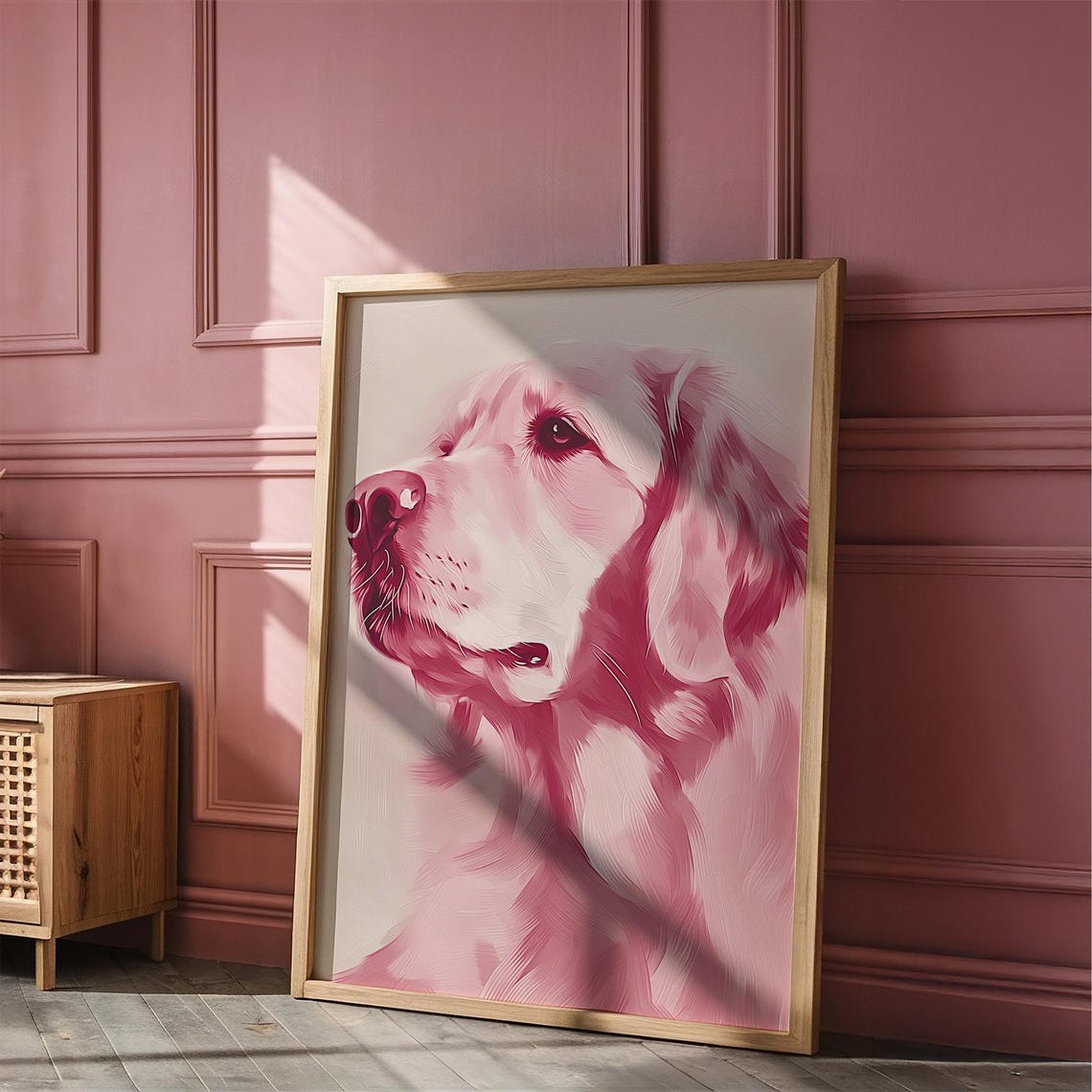 Pink Golden Retriever Painting Monochrome Pet Portrait Retro Animal Wall Art Pastel Puppy Colorful Animal Wall Art - Image 5
