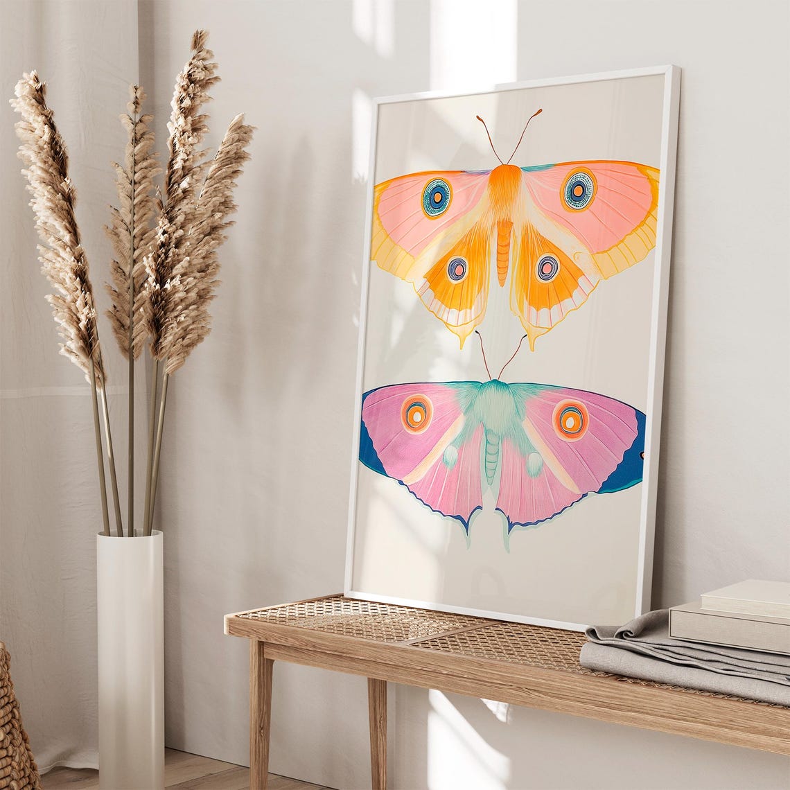 Orange Pink and Teal Moths Pair Vintage Insect Illustration Poster - Image 3