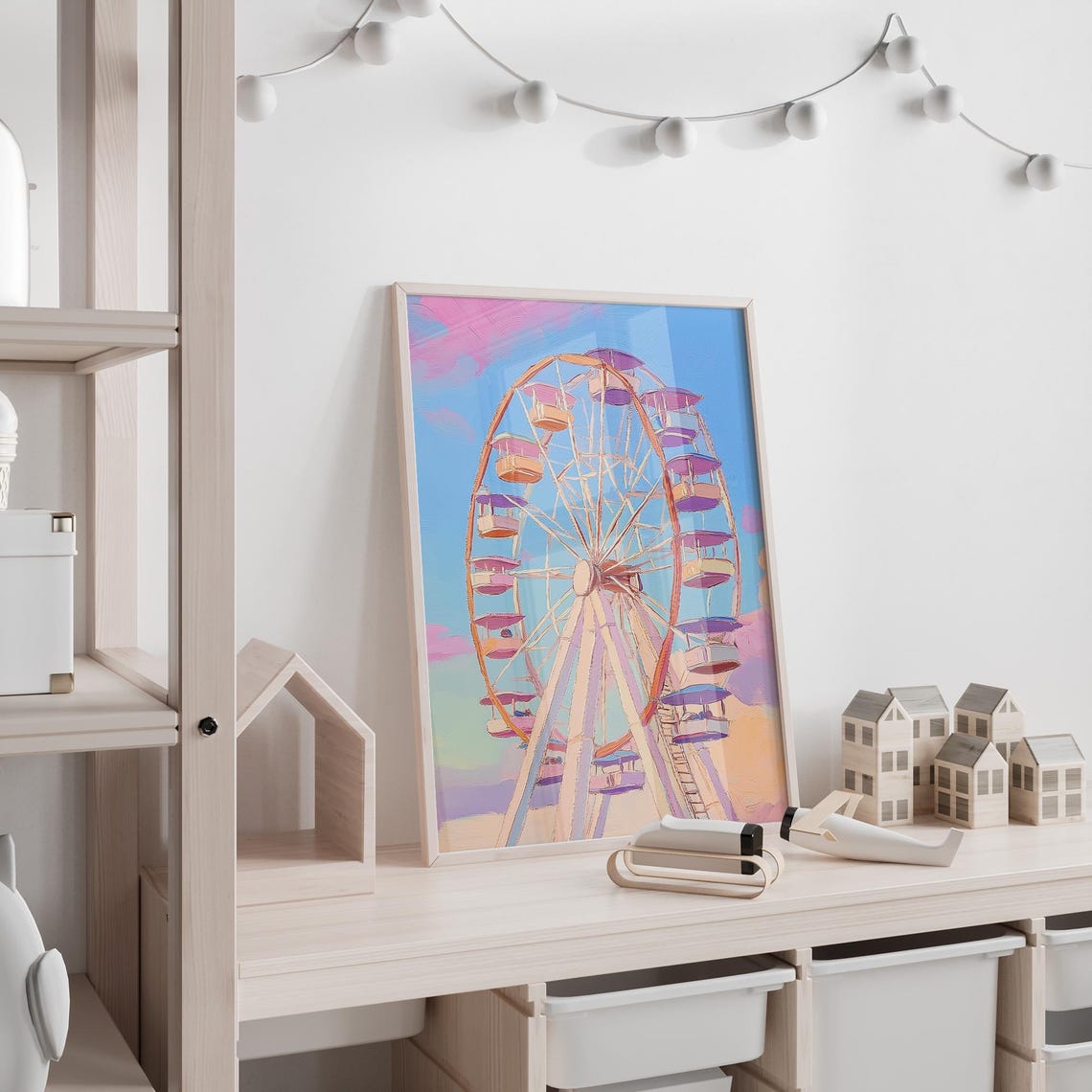 Pastel Ferris Wheel Glowing at a Pink Blue Sunset Carnival Poster - Image 3