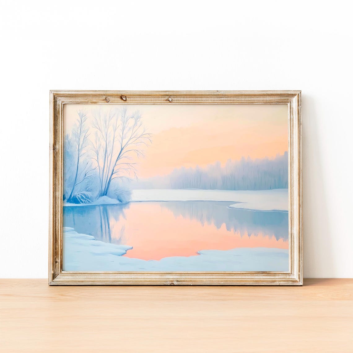 Frozen Lake At Dawn With Frost Covered Birch Trees Winter Poster - Image 2