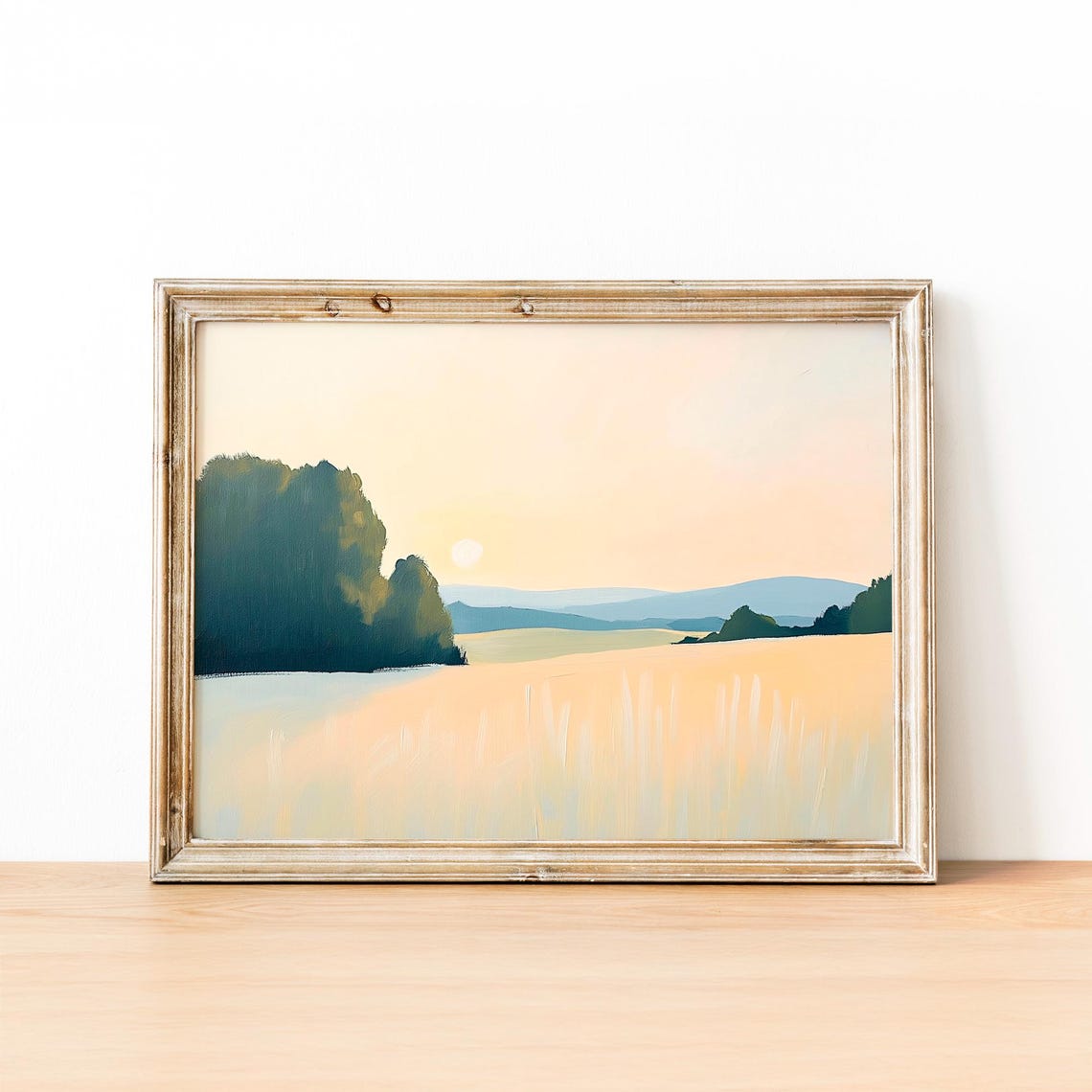 Peaceful Prairie Field At Sunset Under Soft Peach Sky Poster - Image 2