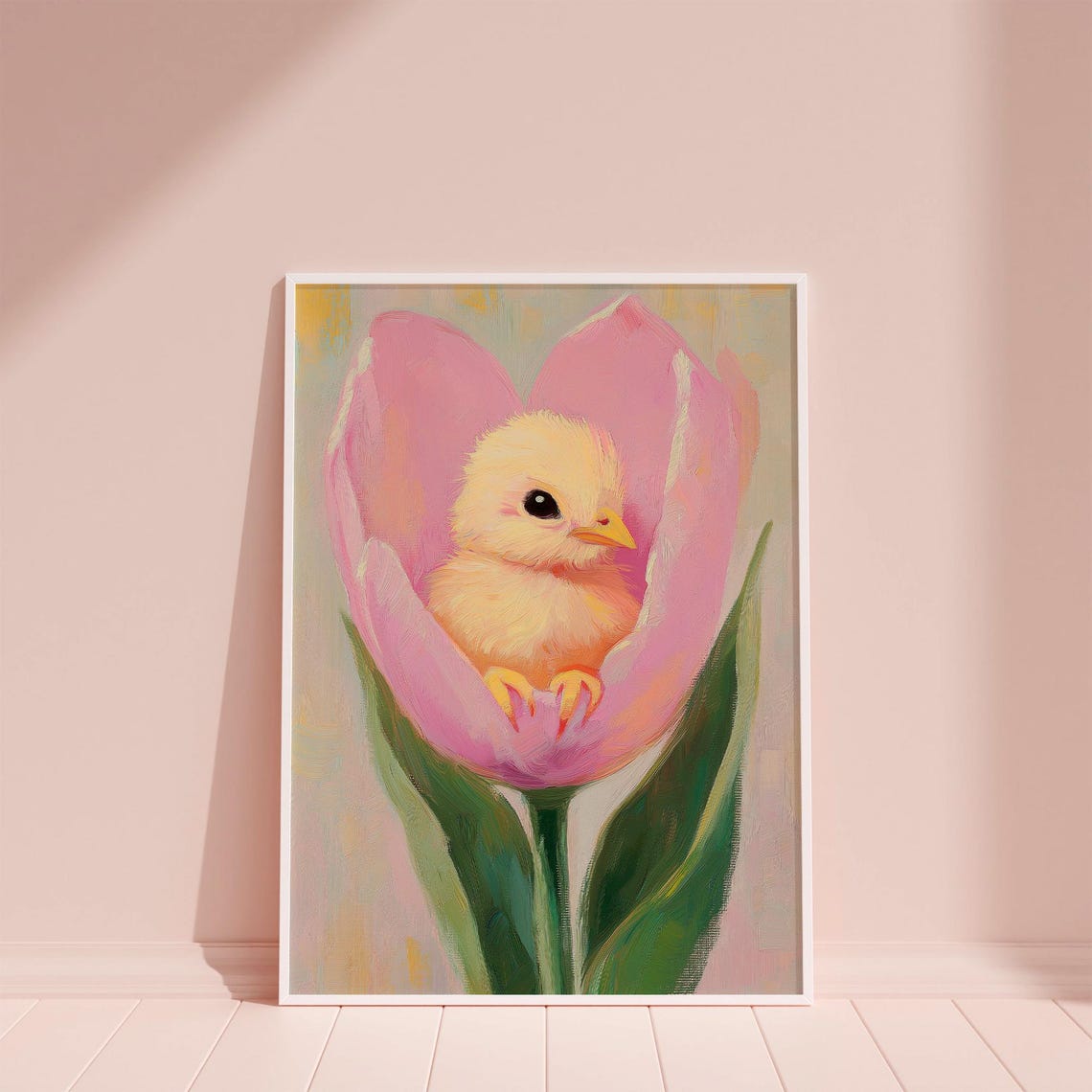 Baby Chick Nestled Inside Pink Tulip Cute Spring Nursery Poster - Image 6